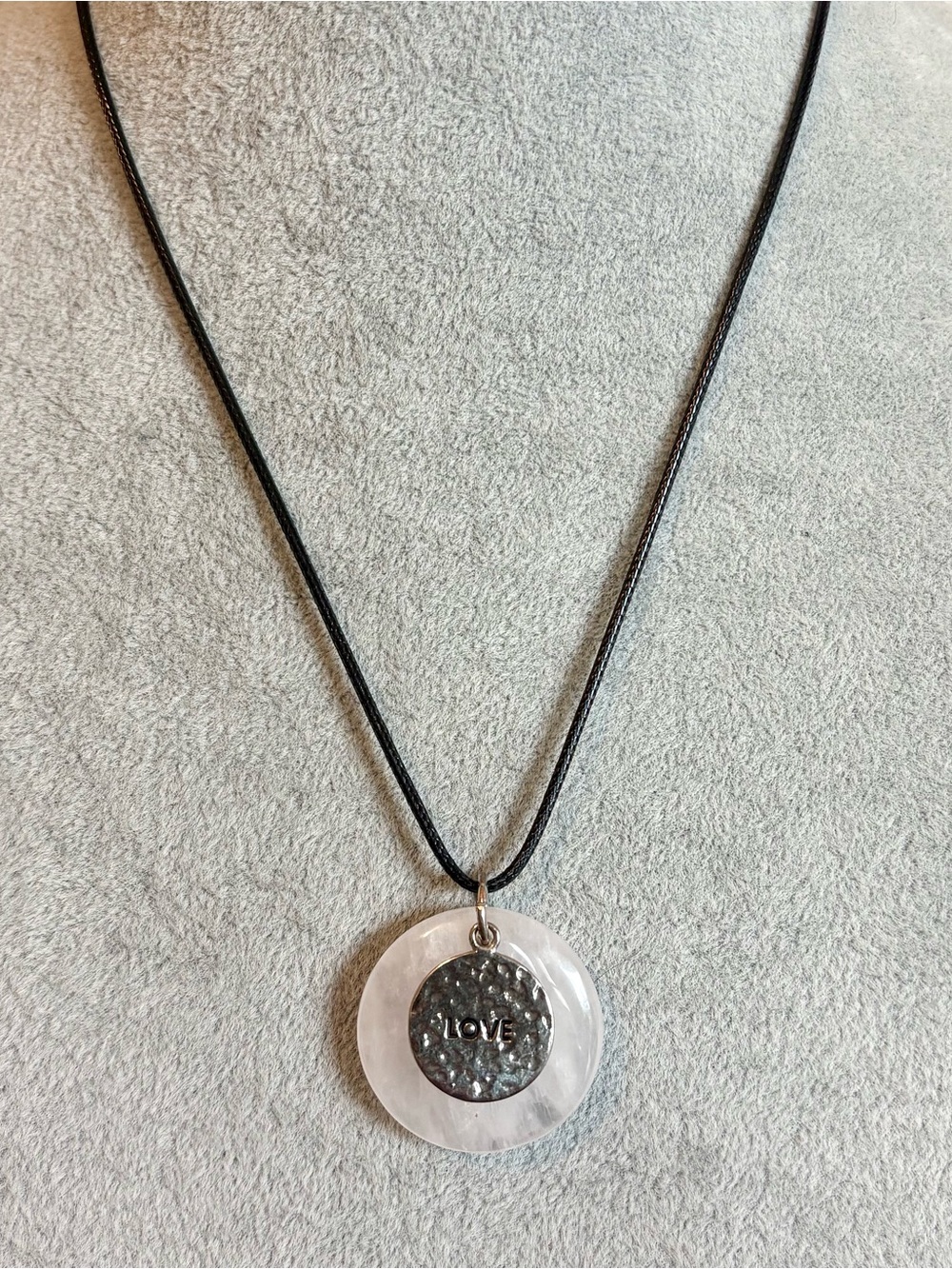 Love Pendant Rose Quartz Disc Necklace - Picture 2 of 3